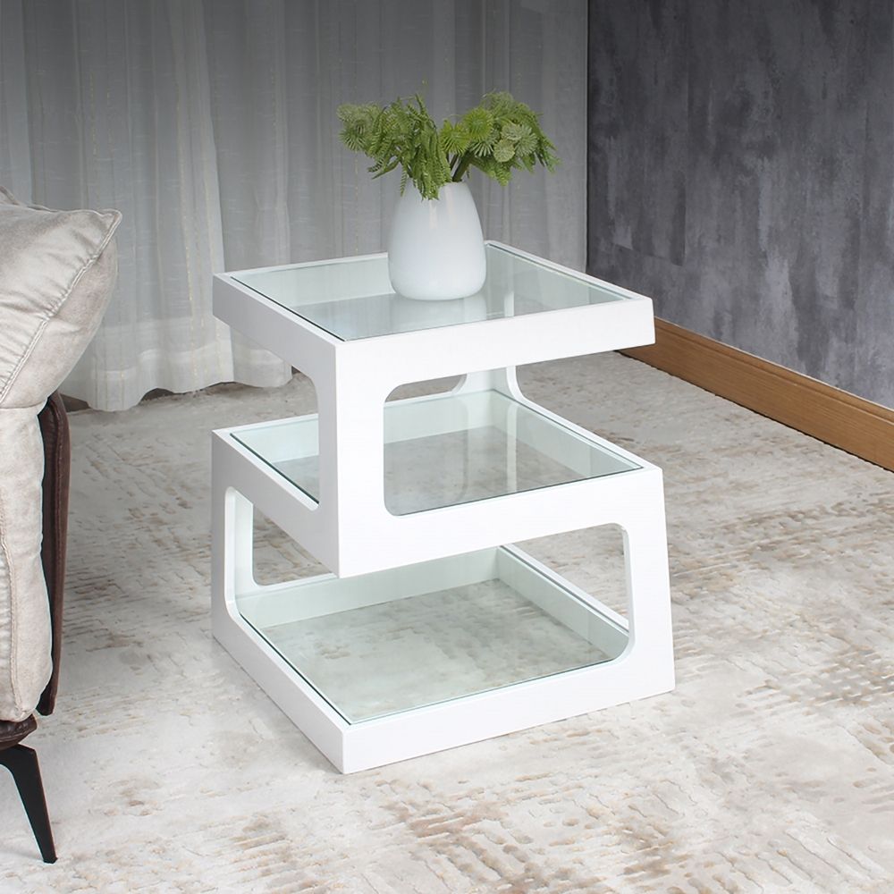 White Modern Unique Square Side Table Storage End Table with Shelf 3 ...