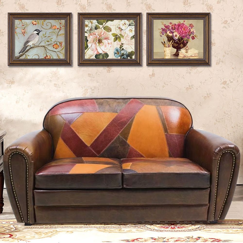 Retro 66.9" Leather Upholstered Sofa 2Seater Sofa Solid Wood Frame
