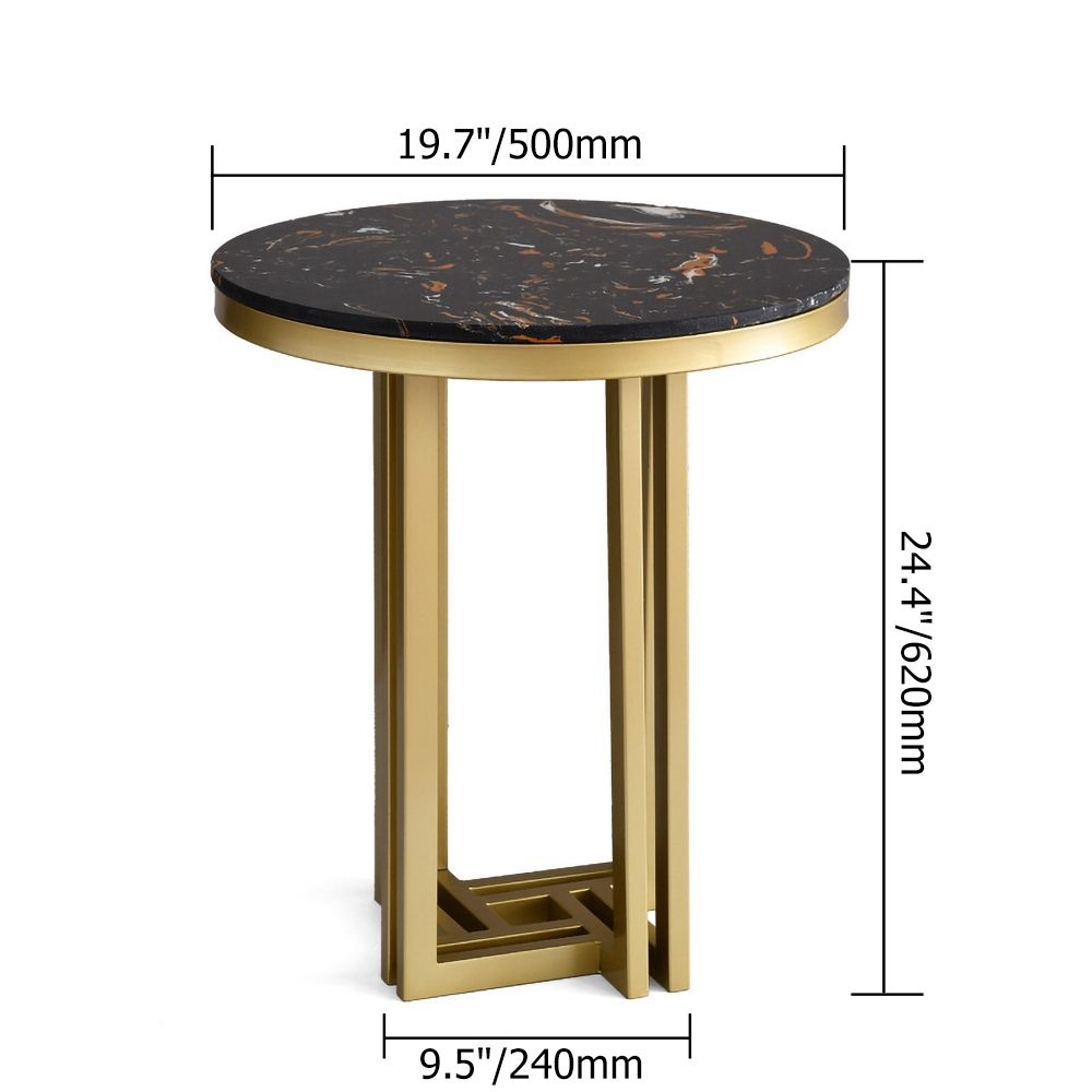 Gold Round End Table with Marble Top Side Table Metal
