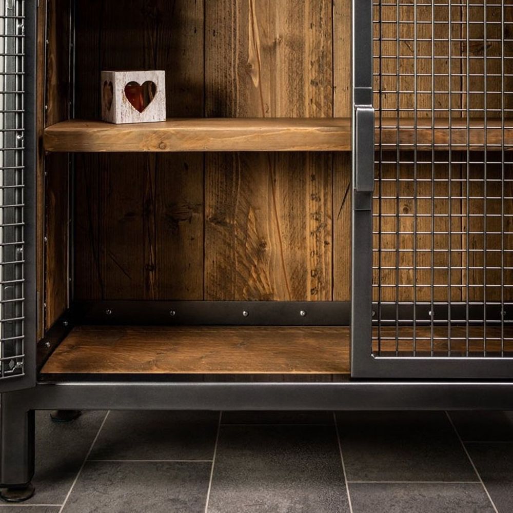 Industrial Sideboard Mesh Door Household Sideboard Black Metal Cupboard