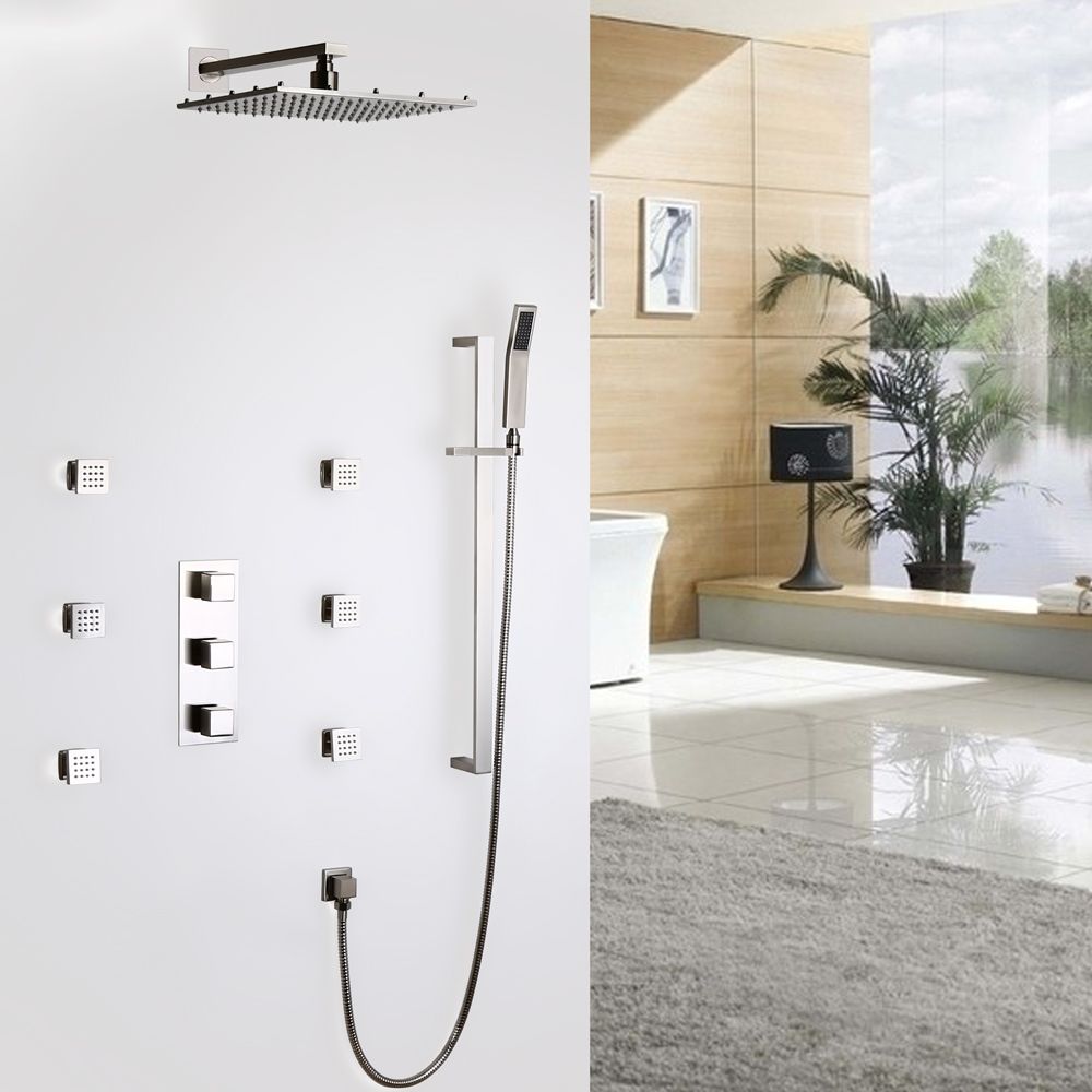 Luxurious LED 20 Inches Thermostatic Square Wall Mount Rain Shower ...