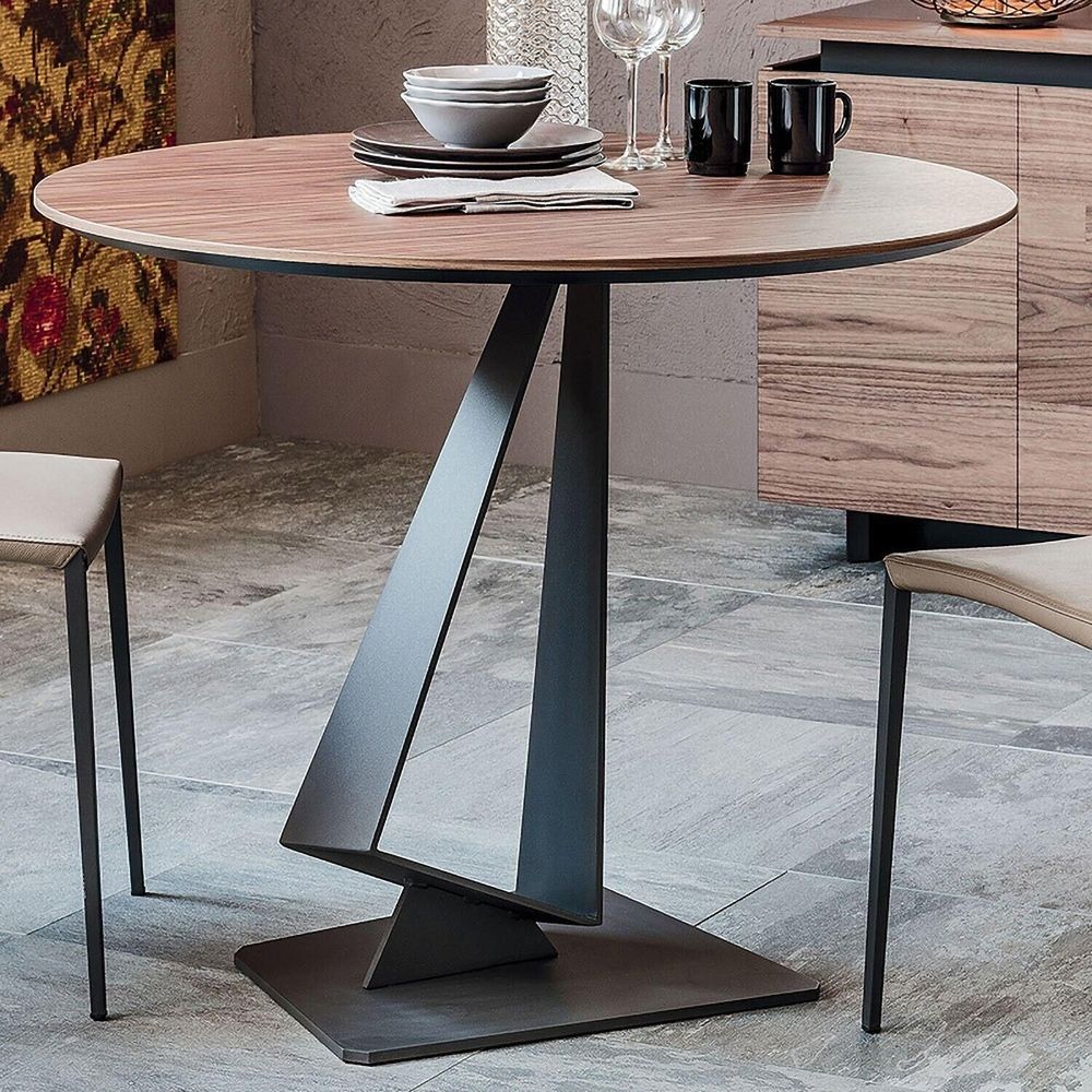 Modern Round Side Table with Wooden Top End Table Metal Base