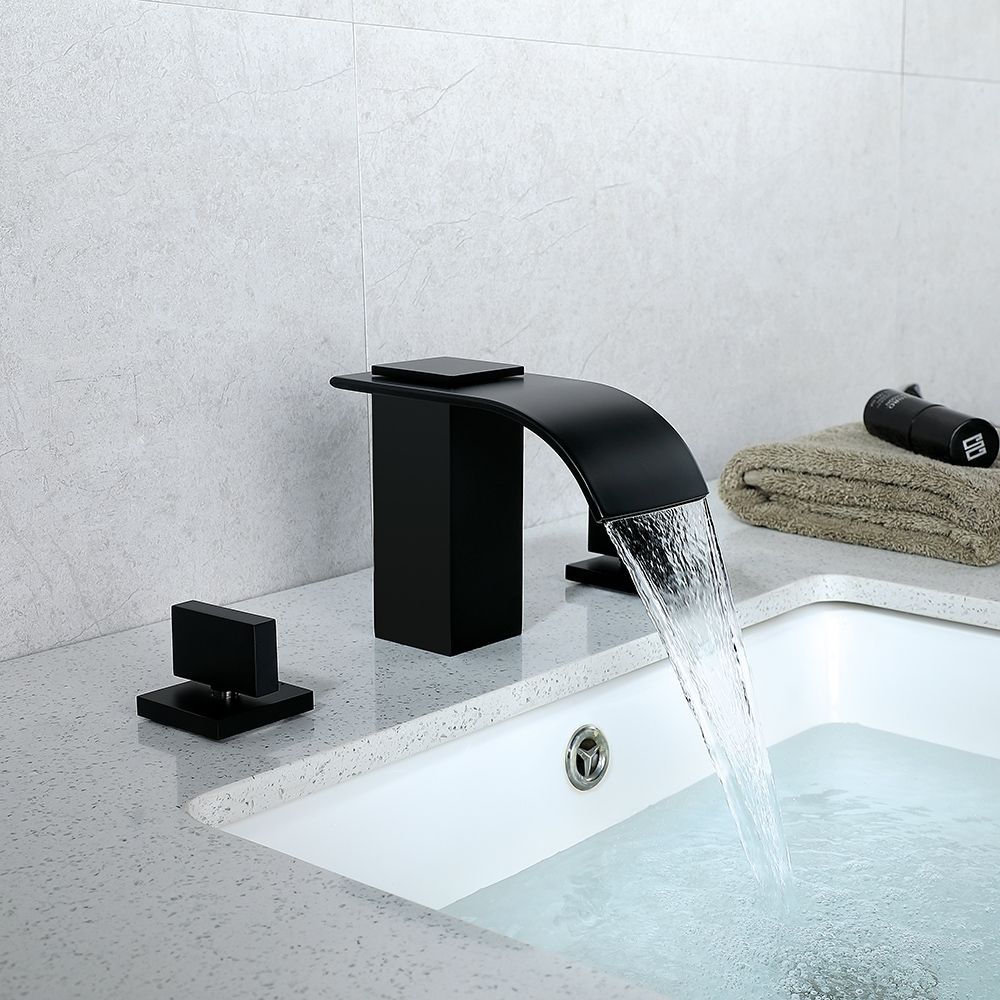 Milly Waterfall Widespread Bathroom Sink Faucet Matte Black 2 Handle Solid Brass 7677