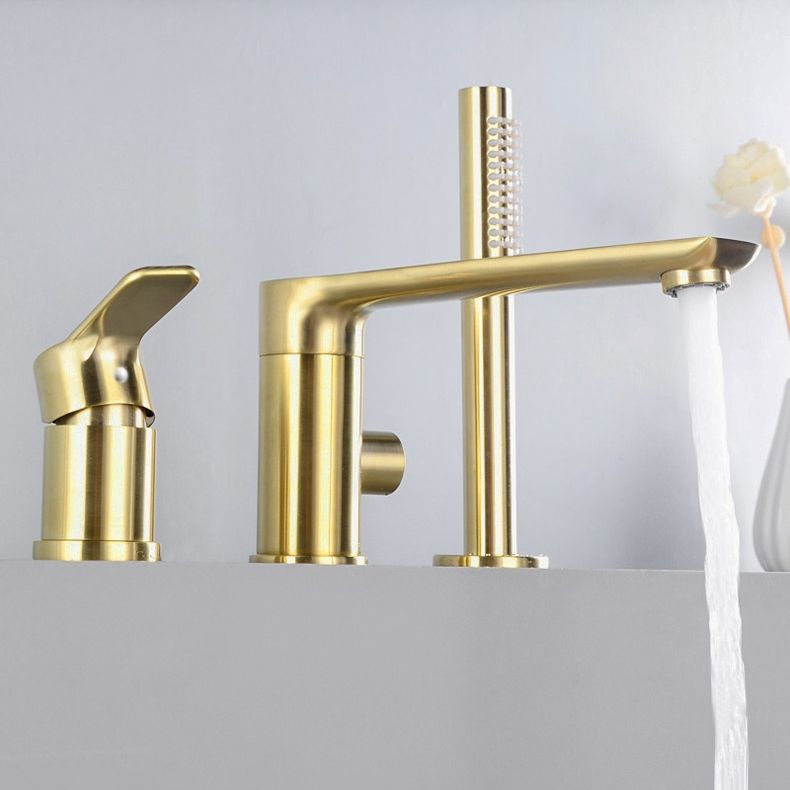Brushed Gold DeckMount Roman Bathtub Filler Faucet with Handshower