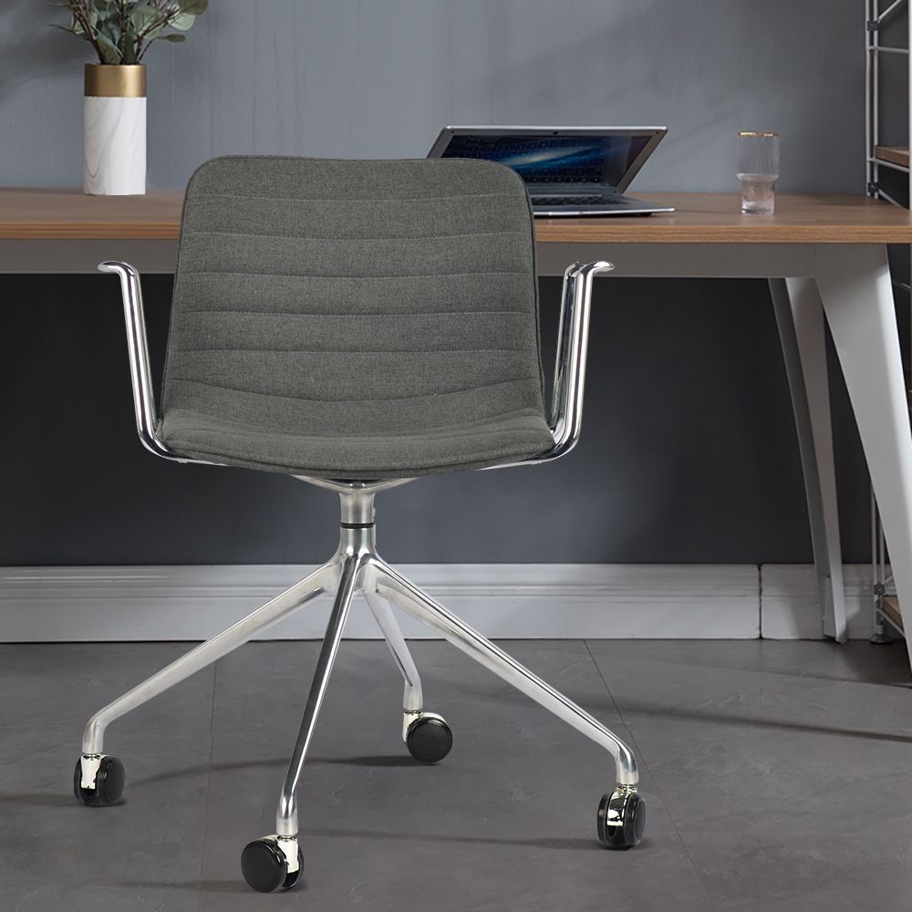 Gray Linen Channel Tufting Office Chair for Desktask Chair