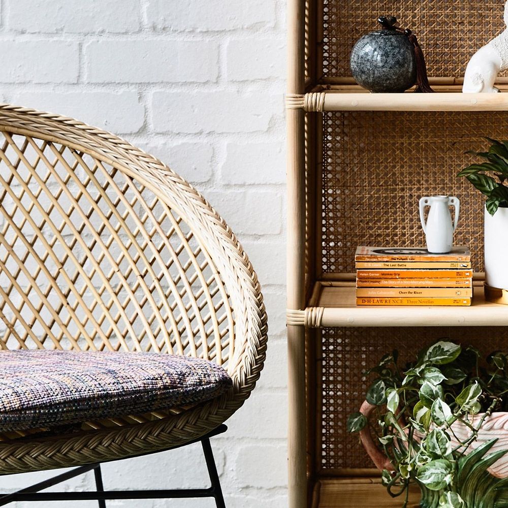 59" Natural Rattan Woven Bookcase with 3 Shelves