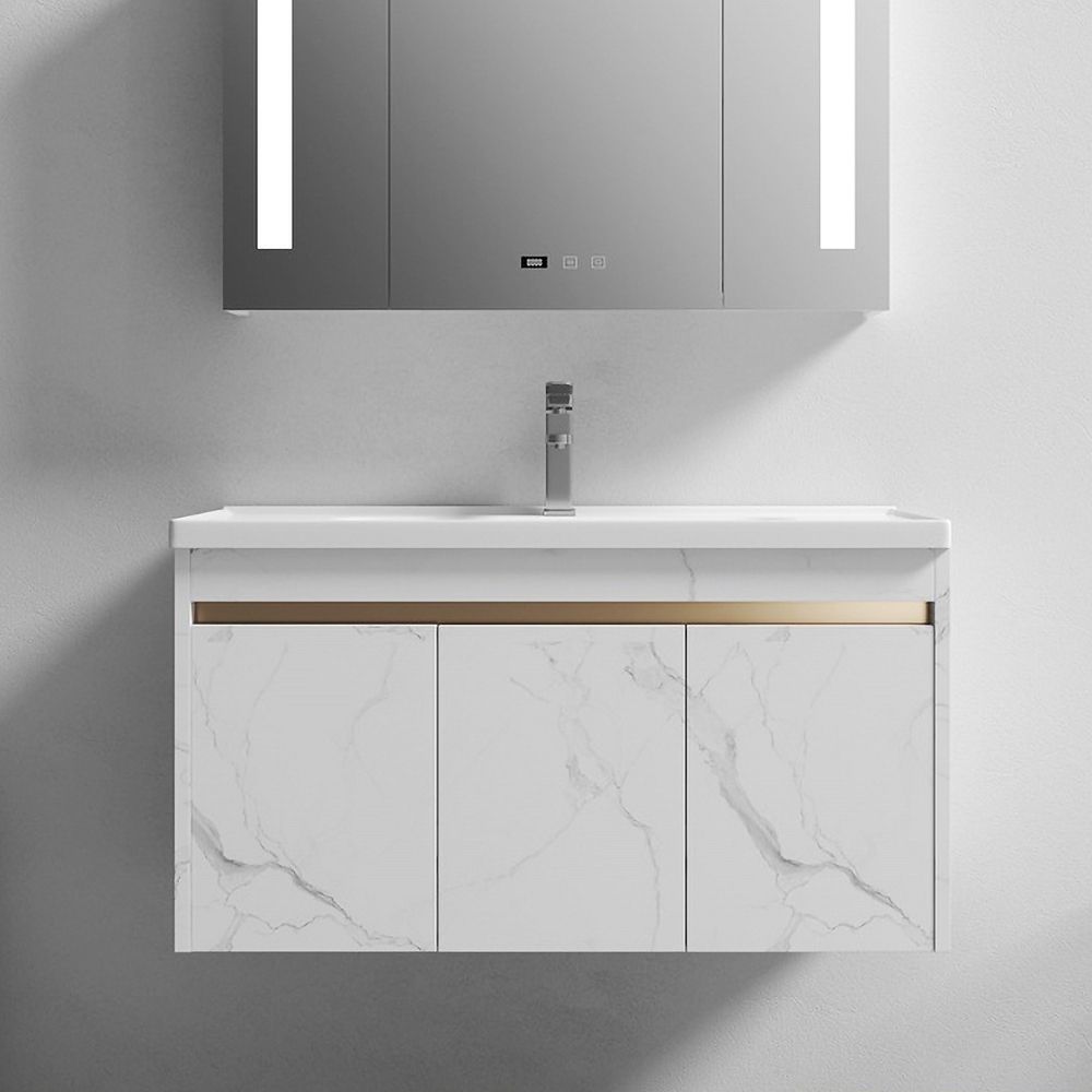 720mm White Marble Veneer Floating Bathroom Vanity with Countertop