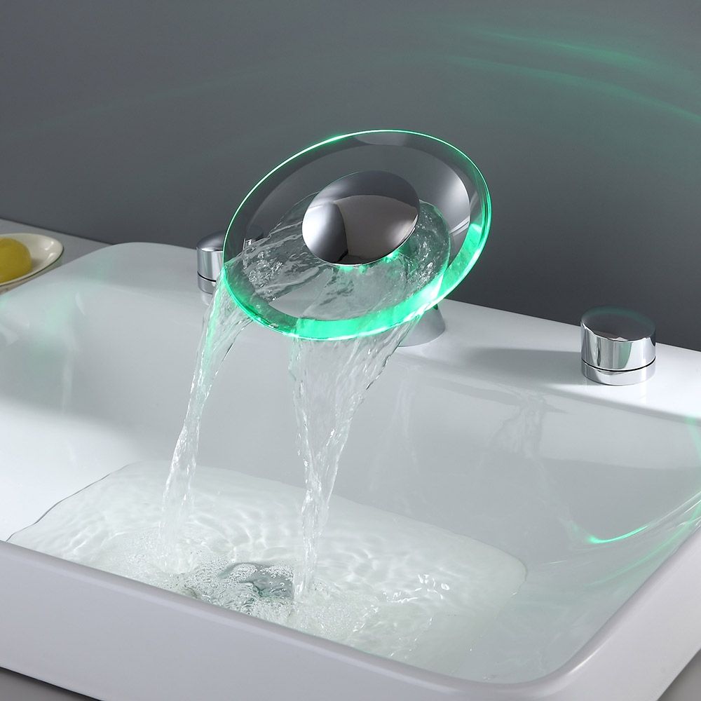 Cascata LED Colored Waterfall Widespread Bathroom Sink Faucet Double