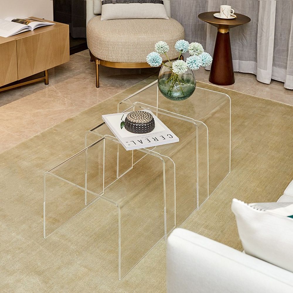 Acrylic Modern Nesting Coffee Table Clear Rectangular 3Piece Set