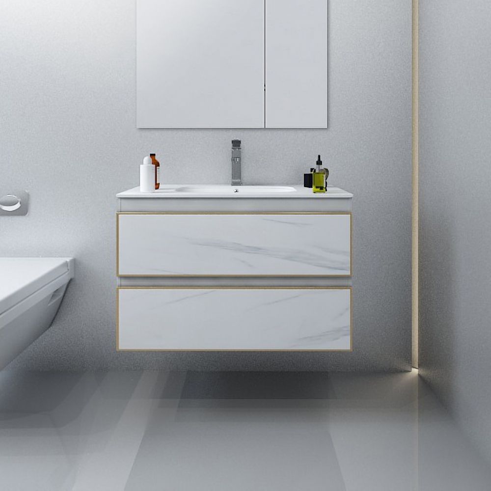 32" Modern White Bathroom Vanity Floating Vanity with Ceramic Sink and