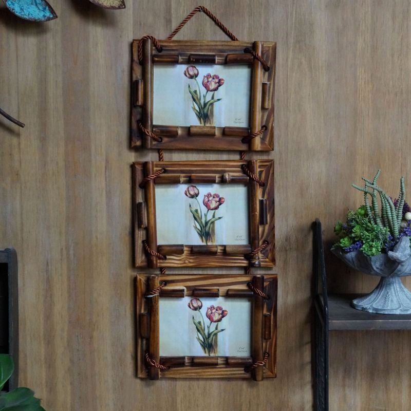 Rustic Wall Hanging 4" x 6" Collage Picture Frame Wooden Bamboo 3-Frame