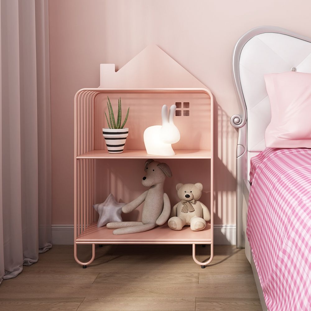 Pink Kid Bookshelf 2 Tier Metal Storage Bookcase