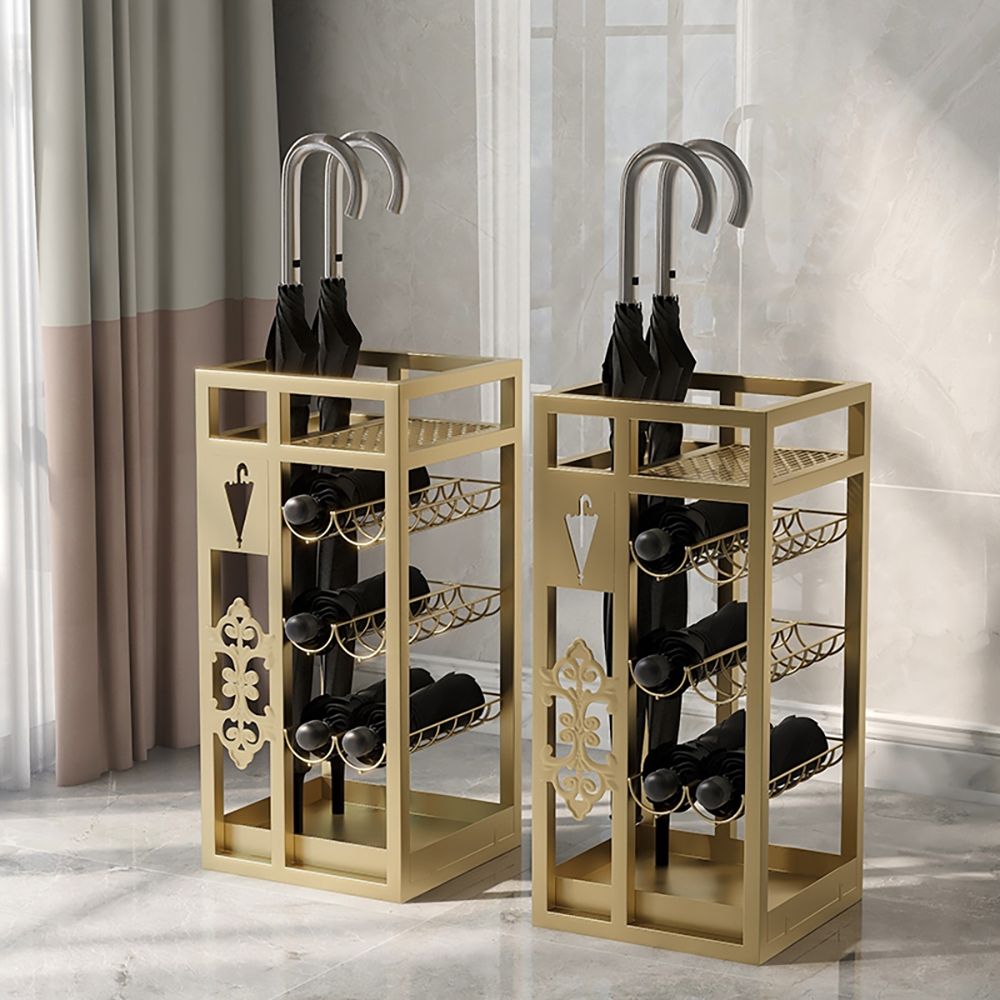 Luxury Entryway Golden Metal Umbrella Stand for Long/Folding Umbrellas
