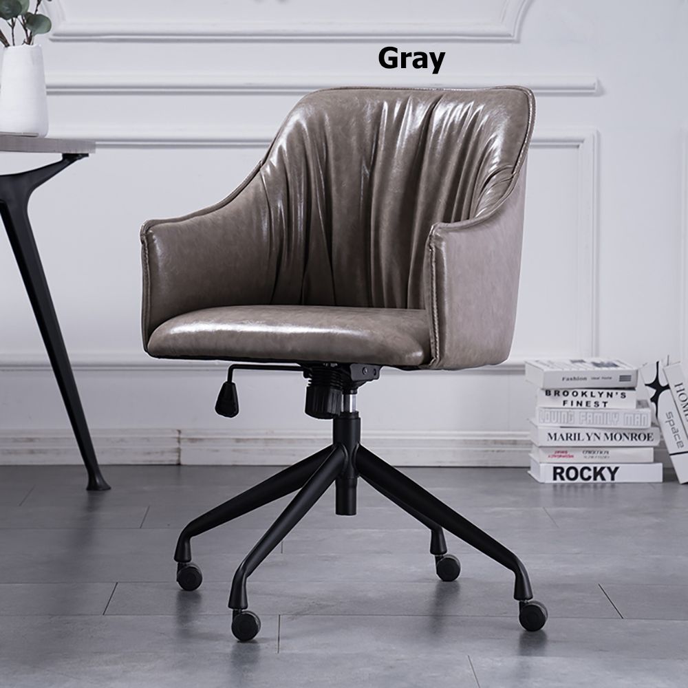 Modern Style Swivel Office Chair Upholstered PU Leather Task Chair in Black