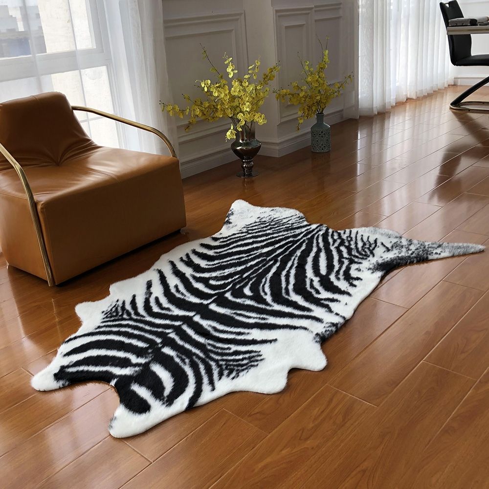 Tiger Rug White&Black Area Rug Faux Fur Soft Rug Synthetic Fur Shag