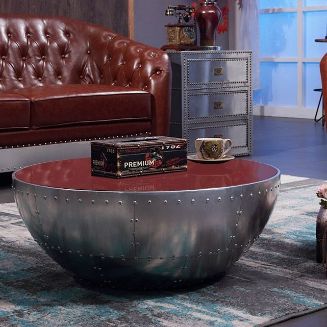 Aviator Coffee Table with Storage Drum Coffee Table Industrial Round