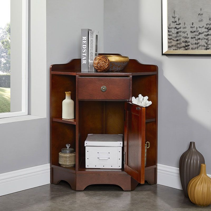 Vintage Walnut Corner Cabinet Rustic Wood Accent Cabinet with Door ...