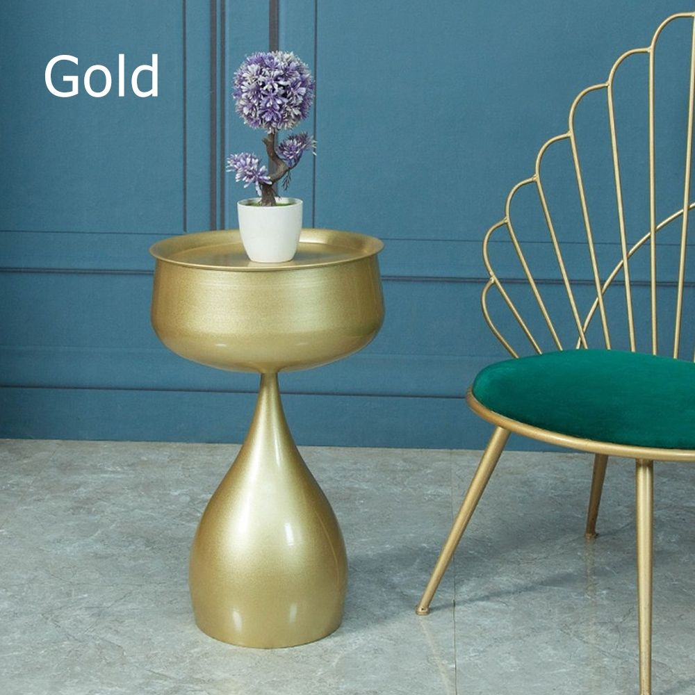 Modern Gold End Table with Storage Tray Top Metal Side Table