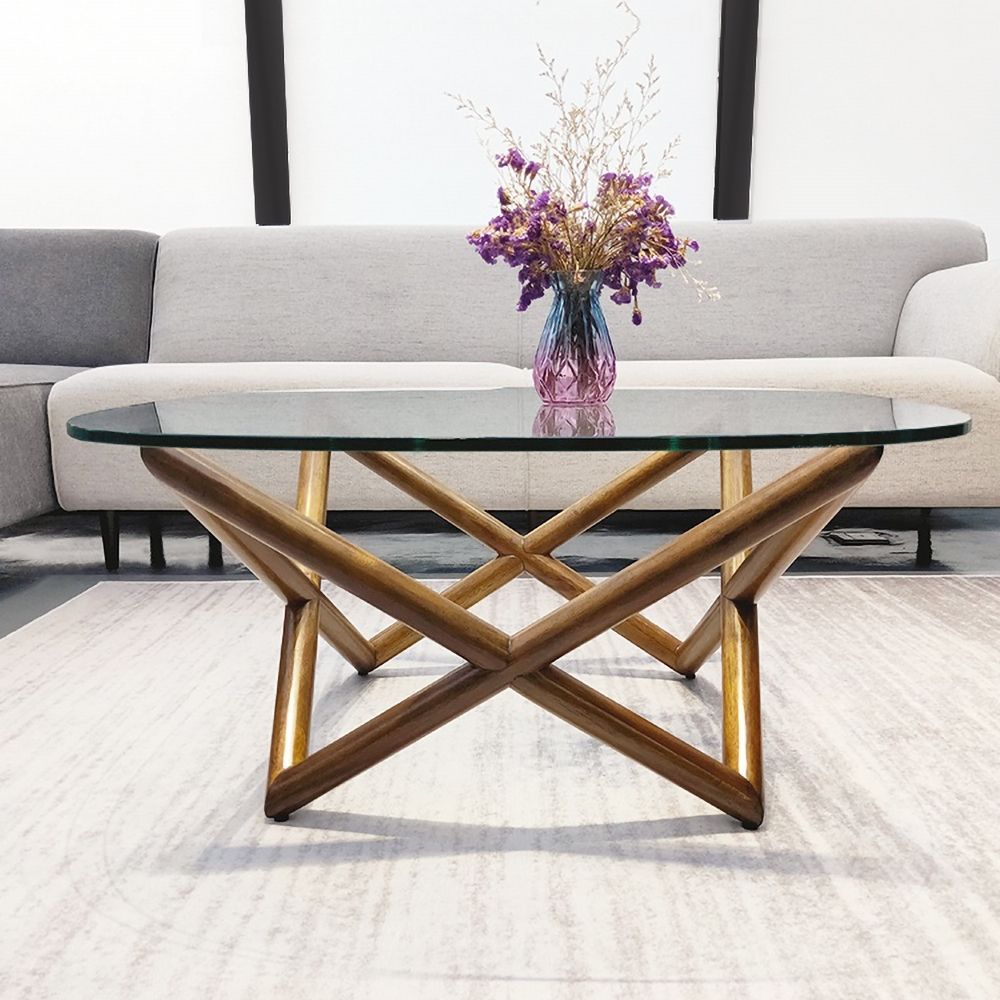 Modern Coffee Table with Tempered Glass Top Metal Frame