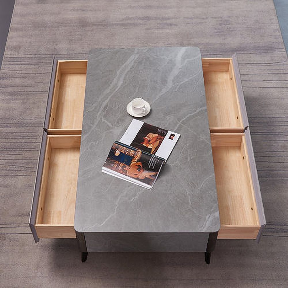 Rectangular Gray Storage Coffee Table Stone with 4 Drawers