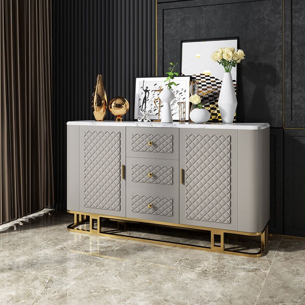 Contemporary Sideboard Buffet Faux Marble Top Kitchen Sideboard Faux ...