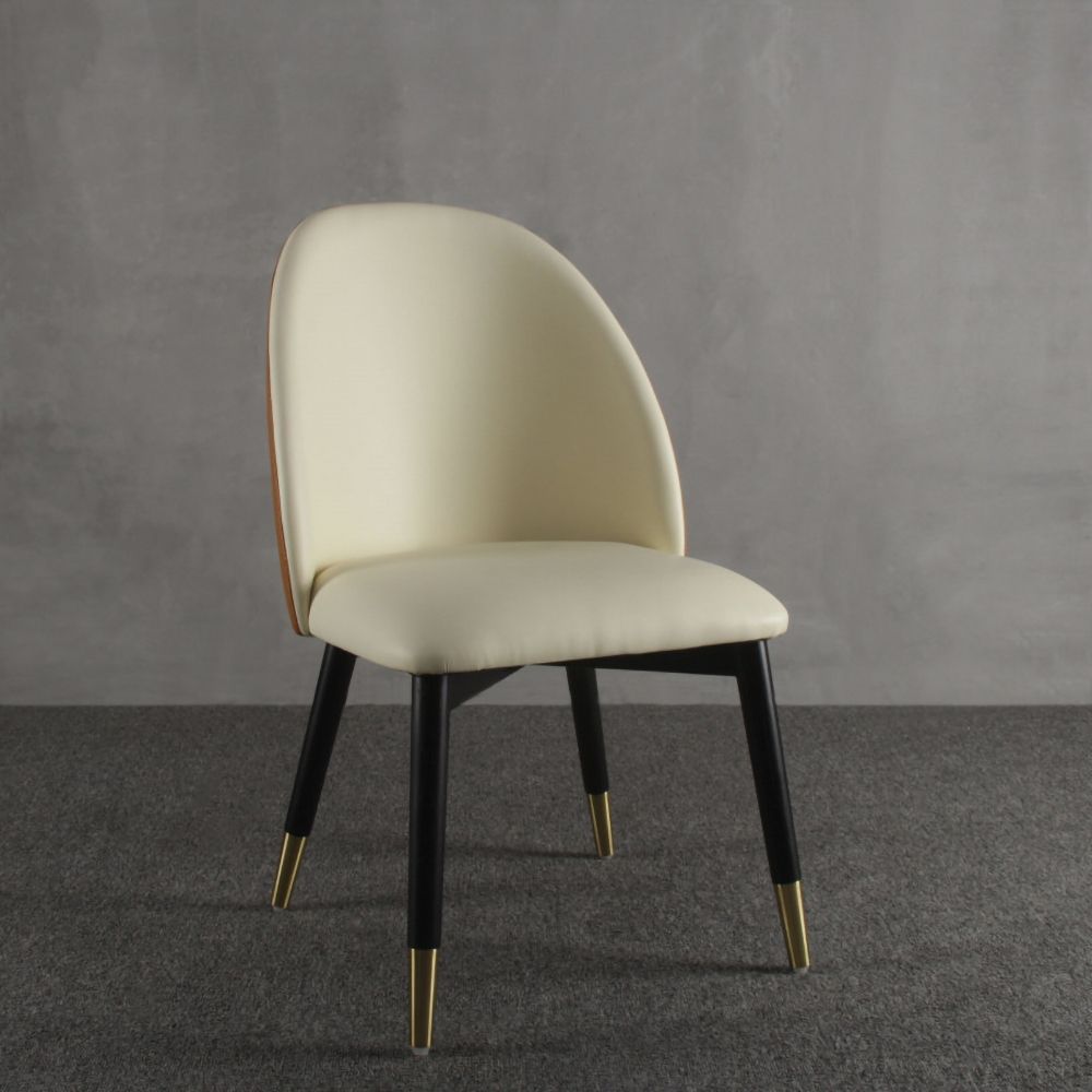 Modern Upholstered Dining Chair Beige&Orange PU Leather Dining Chair ...