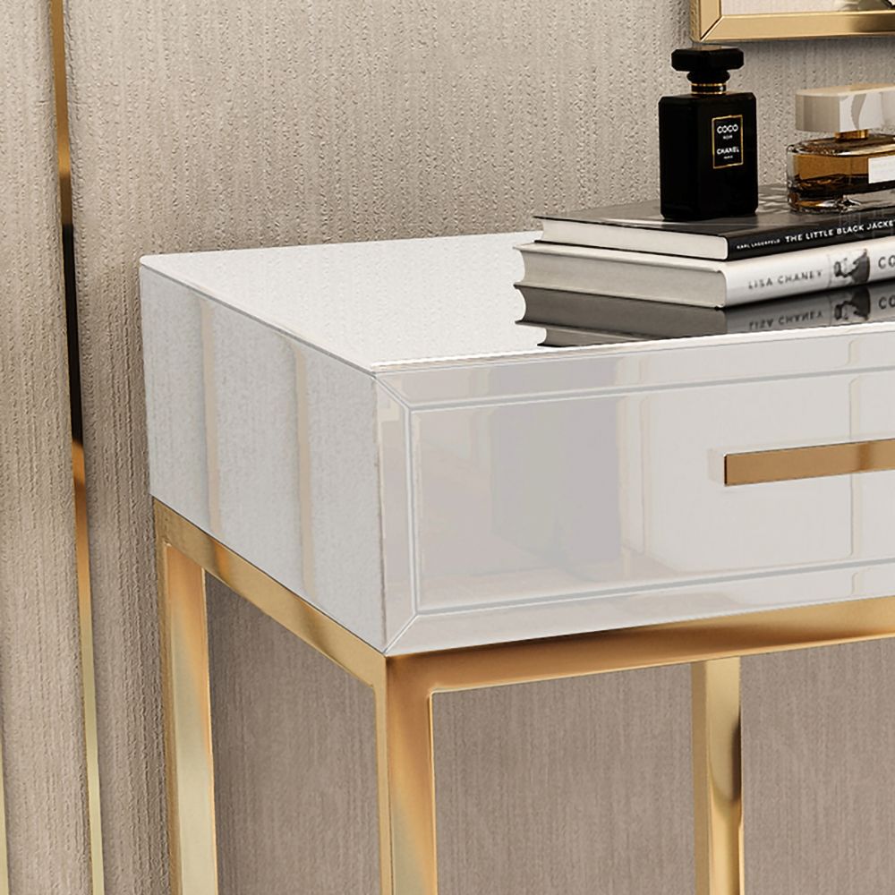 47" Rectangular Writing Desk White Computer Desk with Drawer Gold Leg