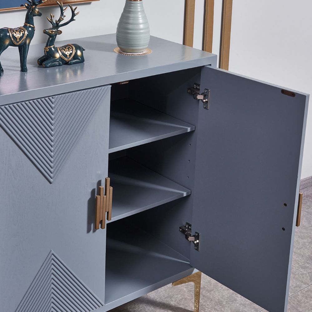 Modern Shoe Blue Shoe Storage with Doors and Shelves Gold