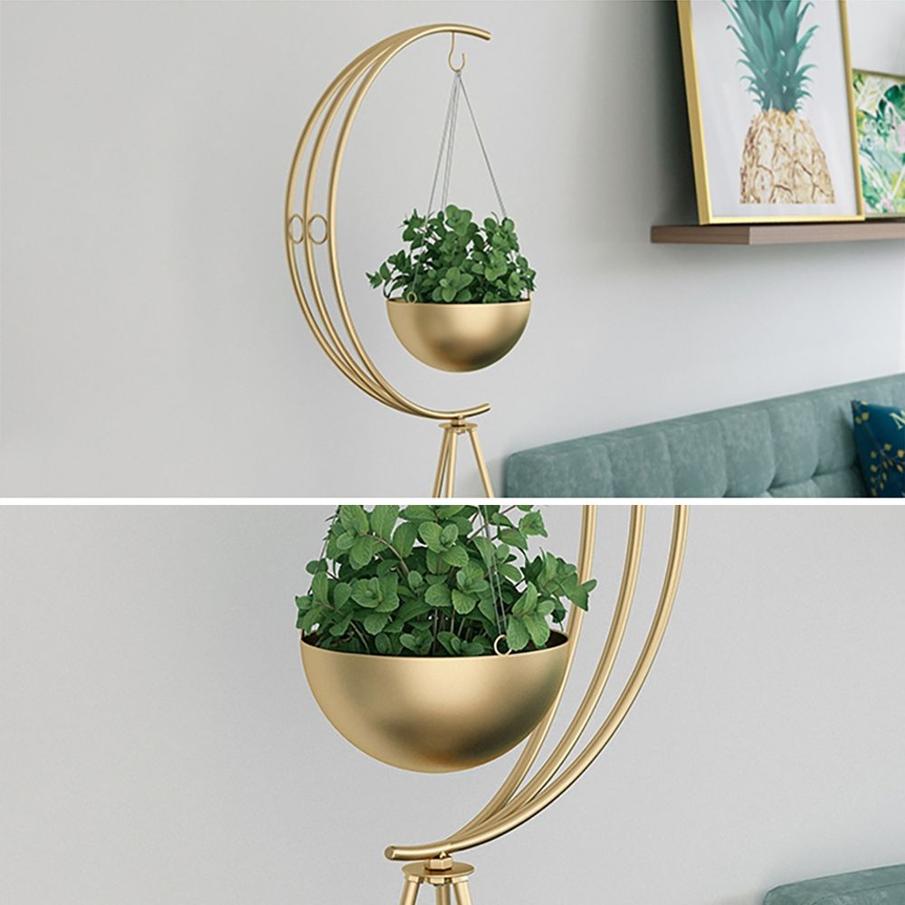 HalfMoon Plant Stand with Shelf in Gold Modern End Table