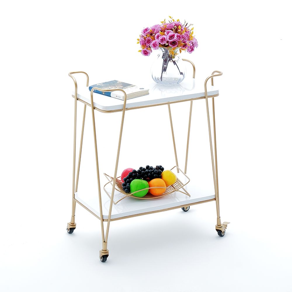Modern Gold 2Tier Rolling Serving Bar Cart on Wheels Marble Top with