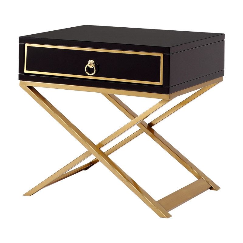 Black Bedside Table Gold Storage Nightstand with Drawer Stainless Steel