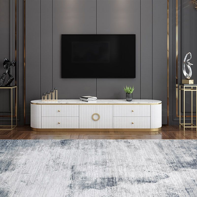 Modern White Long 86 Inch TV Stand With 4 Drawers