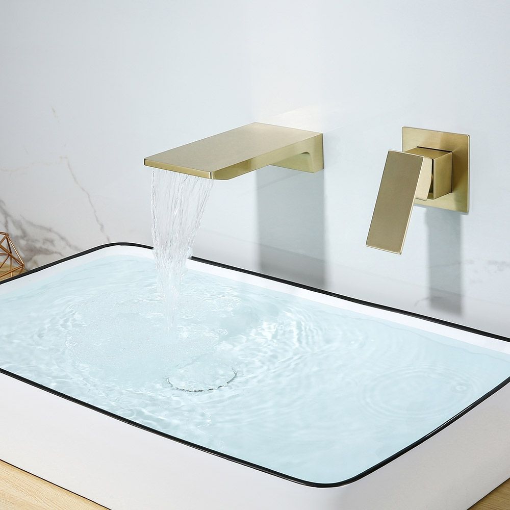 Wasserfall Wandmontage gebürstetes Gold Waschbecken Wasserhahn Einhandgriff