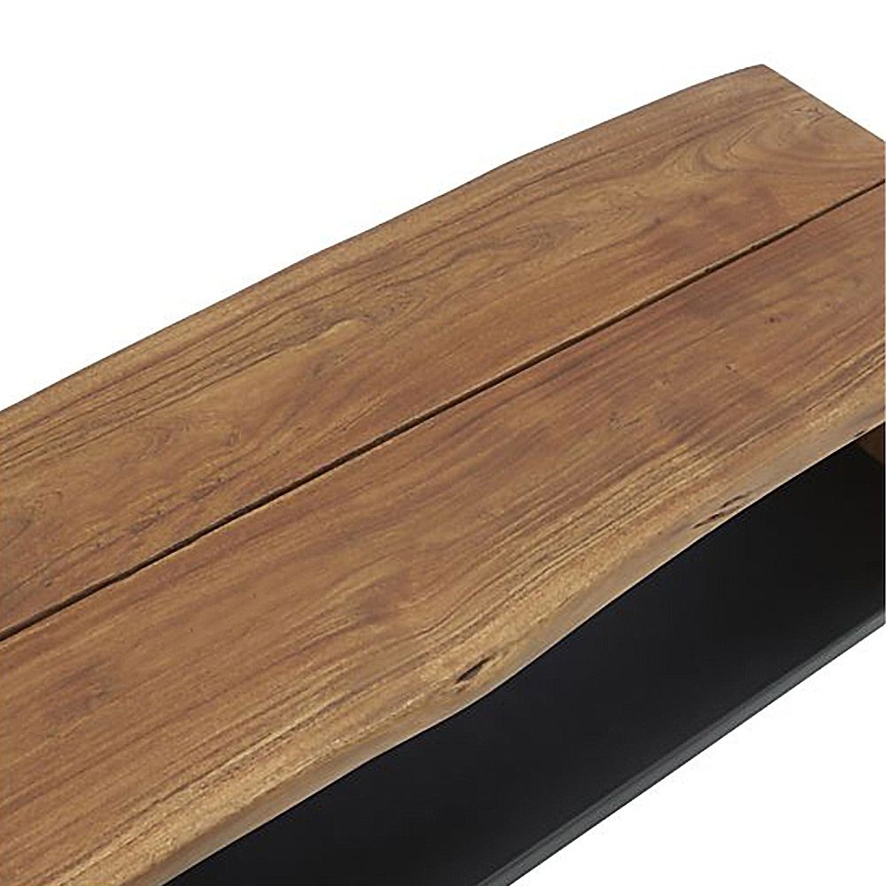 Industrial Wood and Metal Entryway Bench with Shoe Storage Black