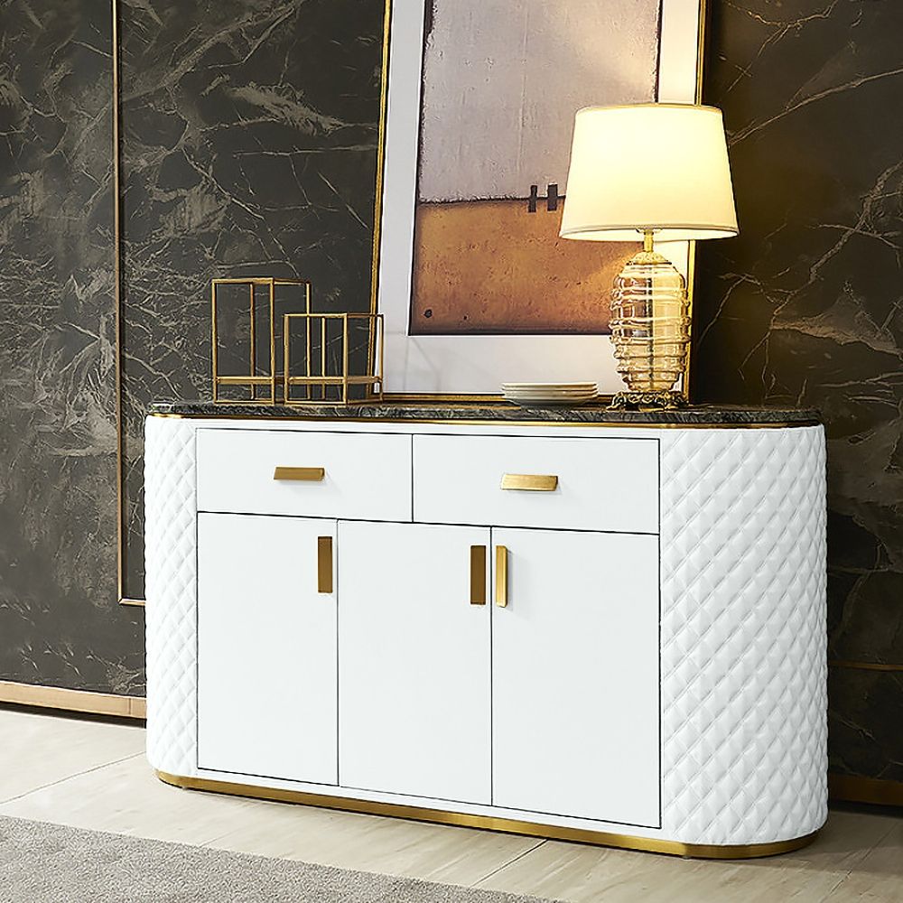 63" White Sideboard Buffet Faux Marble Top Modern Sideboard