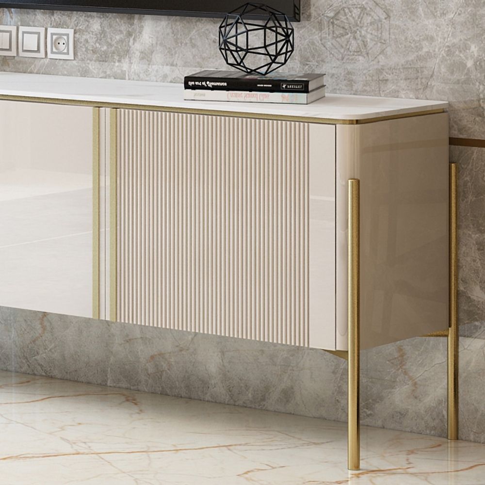 Modernes TV-Möbel in Weiß mit 4 Türen und 2 Regalen für Fernseher