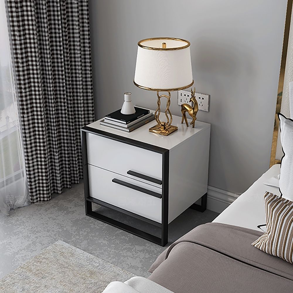 19.7"Lx15.7"W Black&White Square Nightstand with 2 Drawers Bedside
