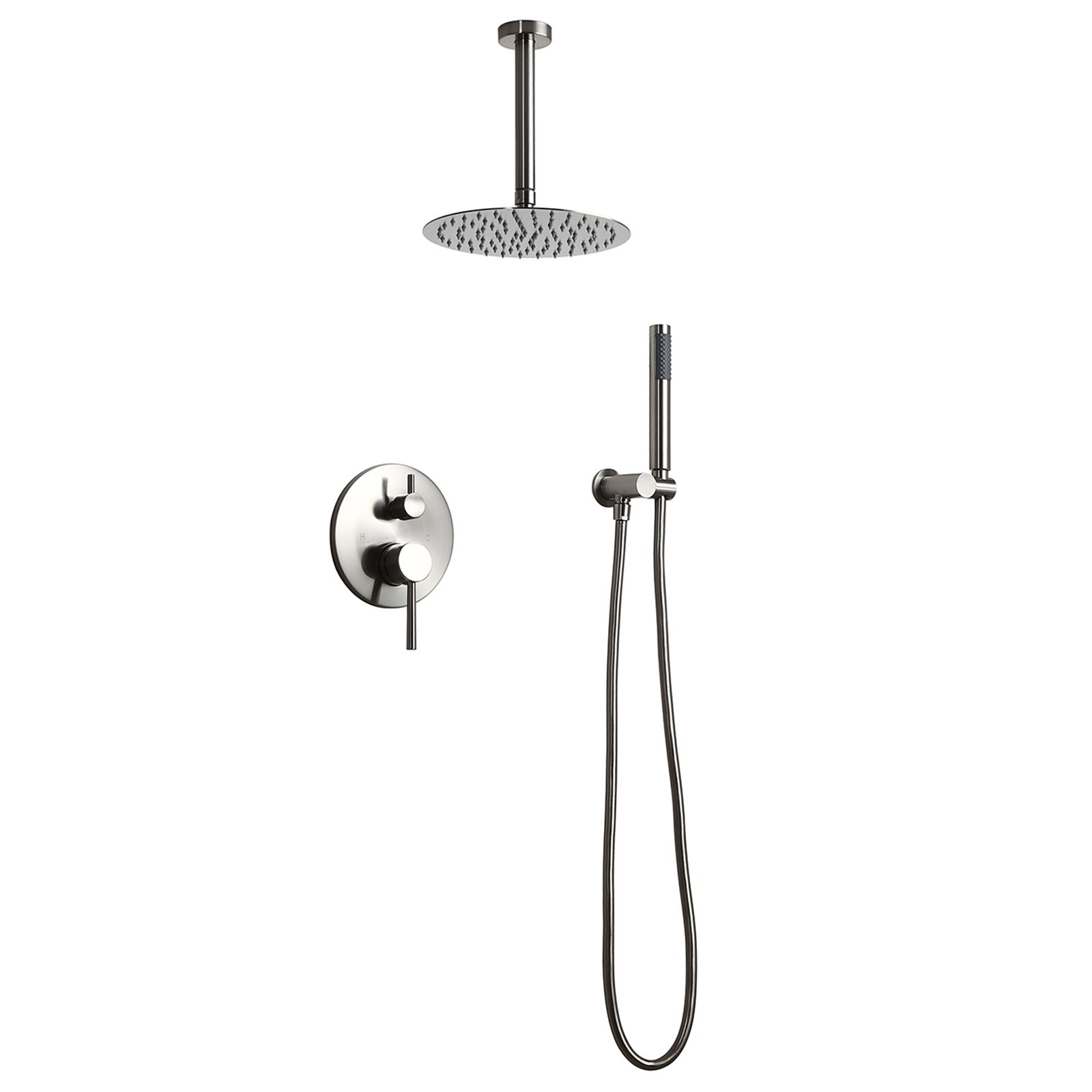 Round Rain Shower Head Shower 12" Combo System with Handheld Shower Brushed Nickel