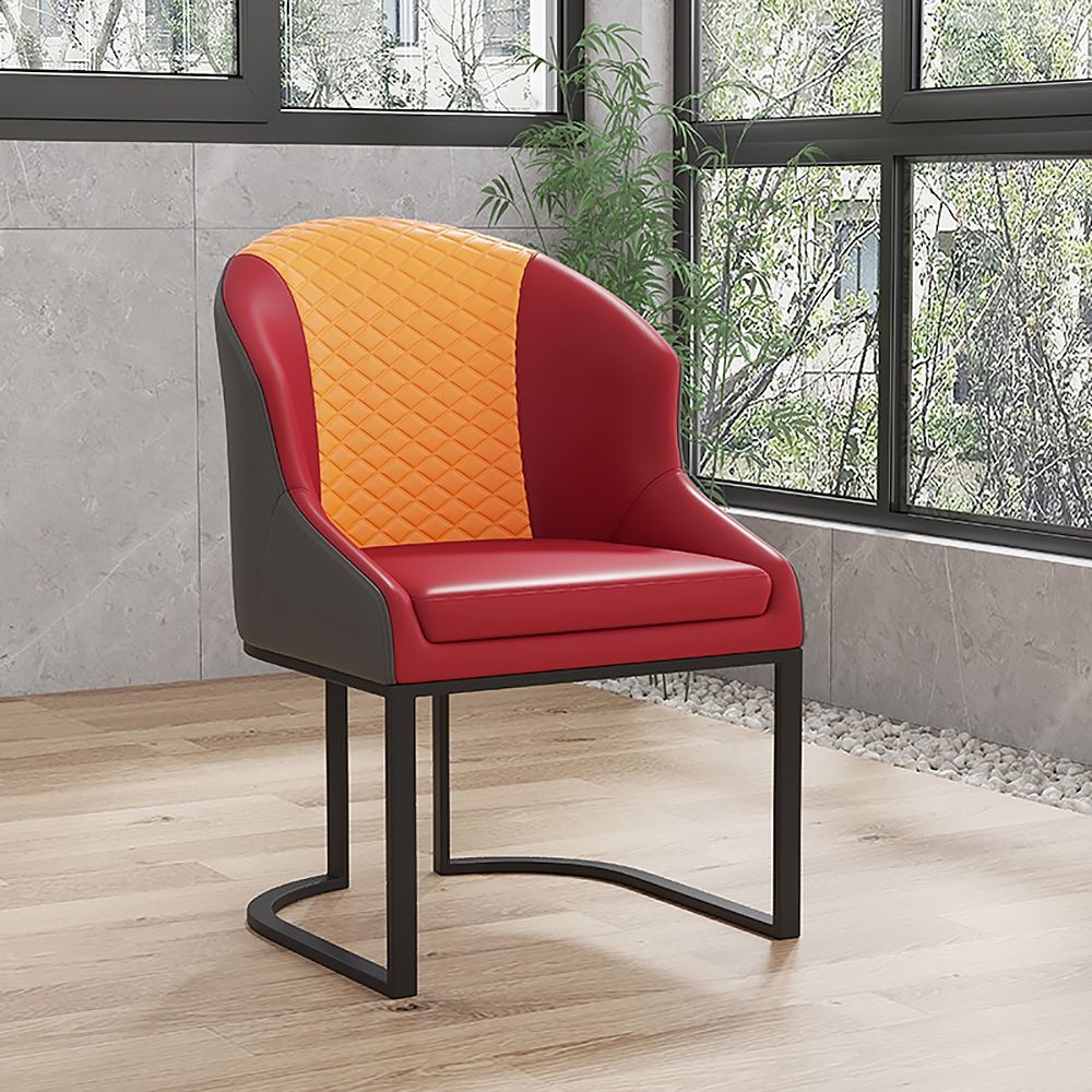 Retro Wine Accent Chair Leather Upholstered Accent Chair in Wine