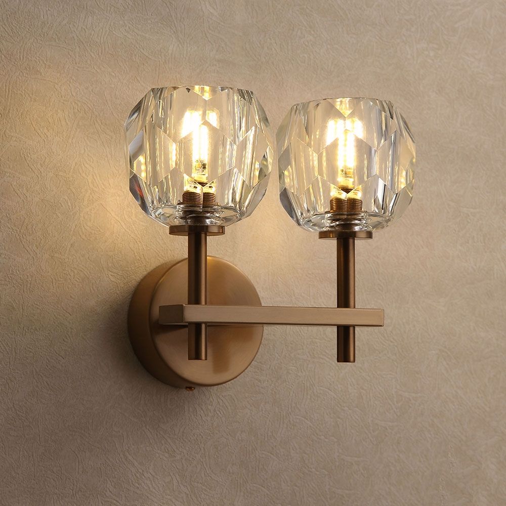 Modern Polyhedron Clear Crystal Ball Bath Vanity Light 2Light Indoor