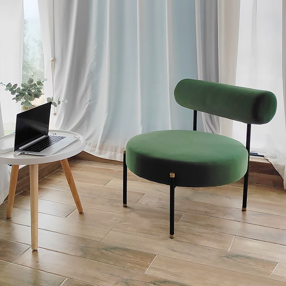 Round Green Accent Chair Velvet Upholstered Armless Accent Chair