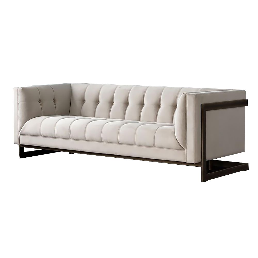 Modern Sofa Off-white Velvet Upholstered Tufted Sofa 3-Seater Sofa