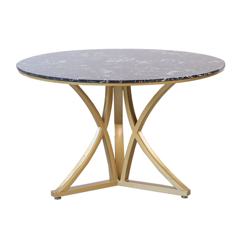 Modern Black Round Coffee Table with Marble Top & Metal Base