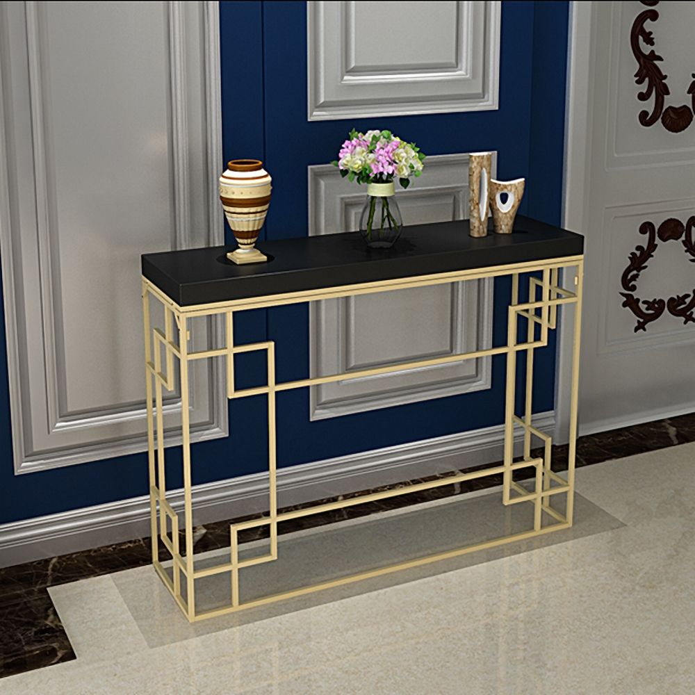 Black Rectangular Narrow Console Table Modern Entryway Table Metal in Gold