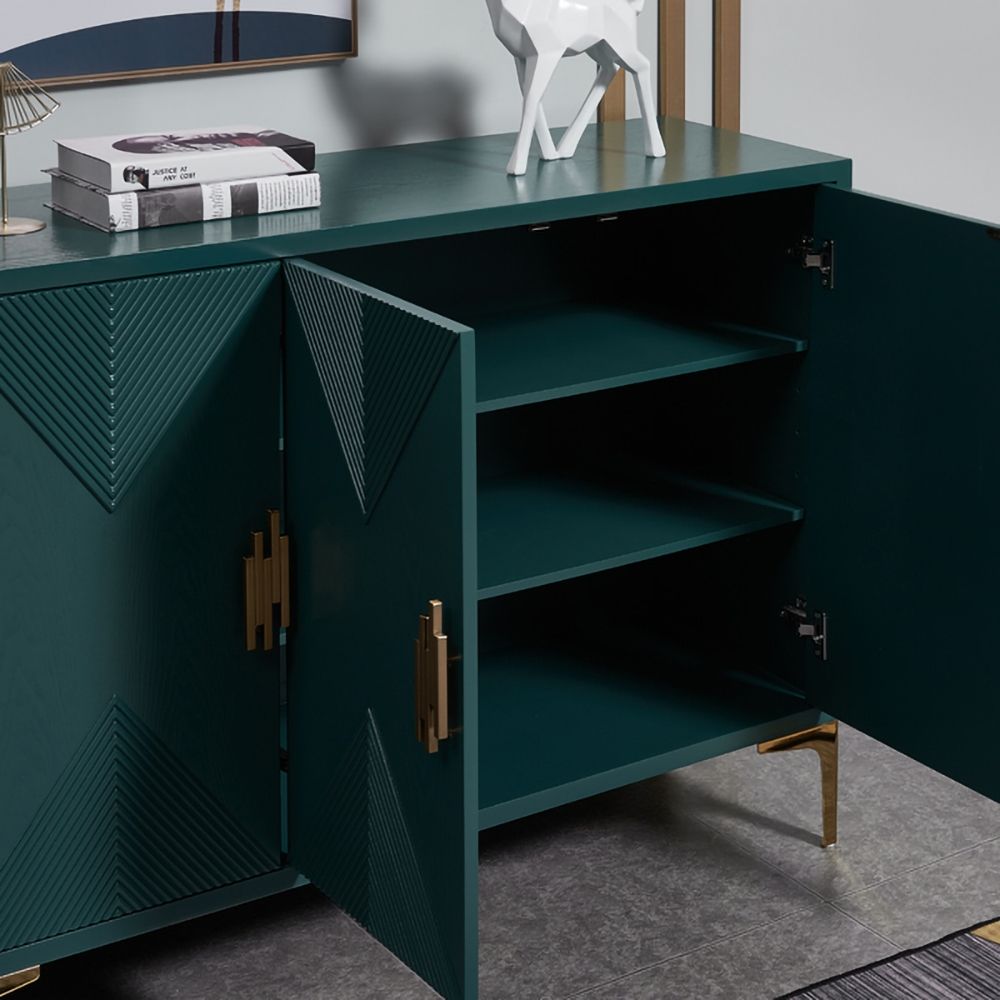 47" Modern Green Shoe Cabinet Rectangle Shoe Storage with Doors and Shelves Gold Finish