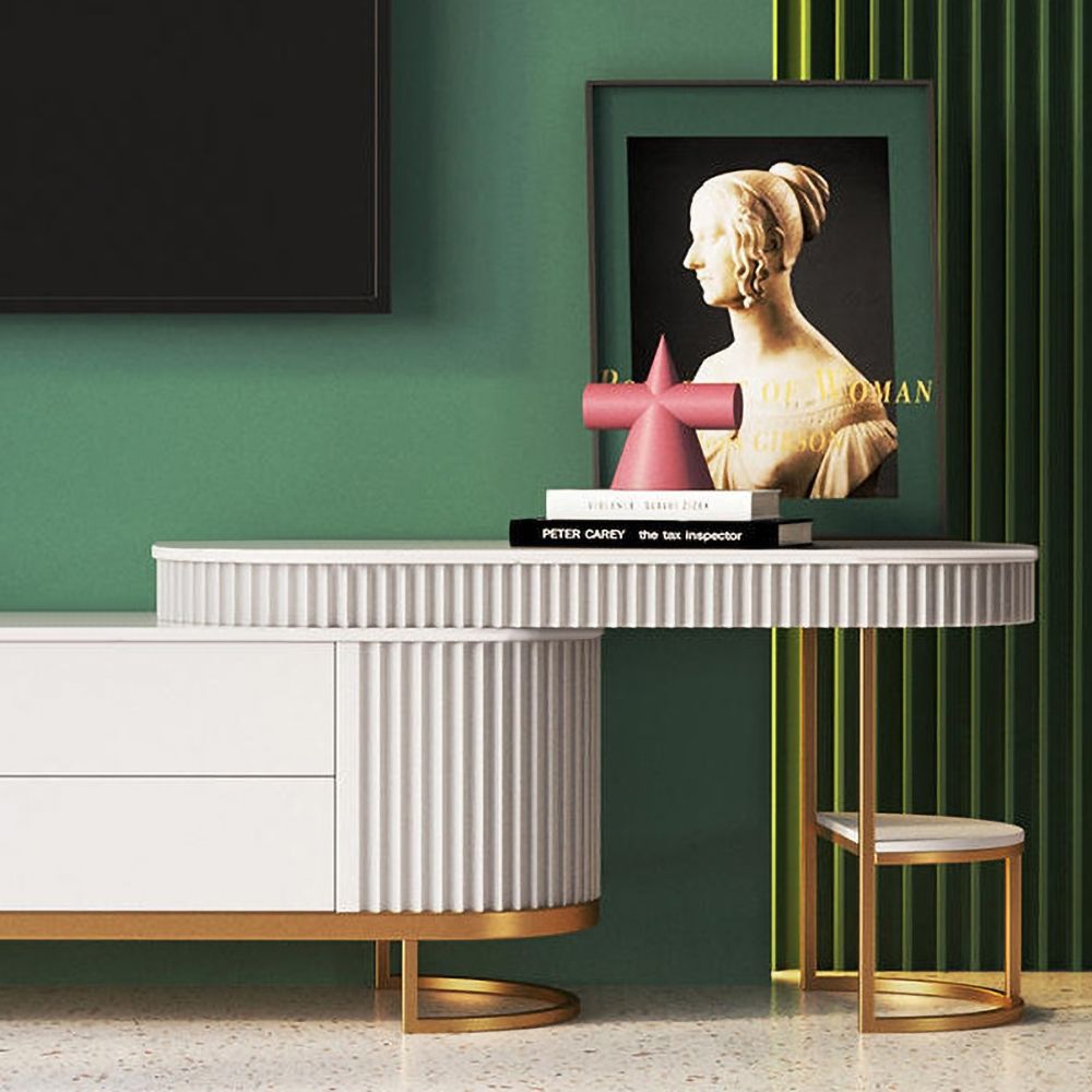 Ausziehbares TV-Möbel in Weiß & Grün Unterhaltungsschrank