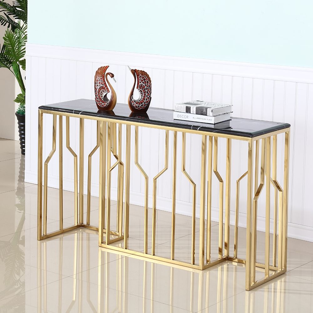 Modern Black Marble Console Table with Stainless Steel Frame