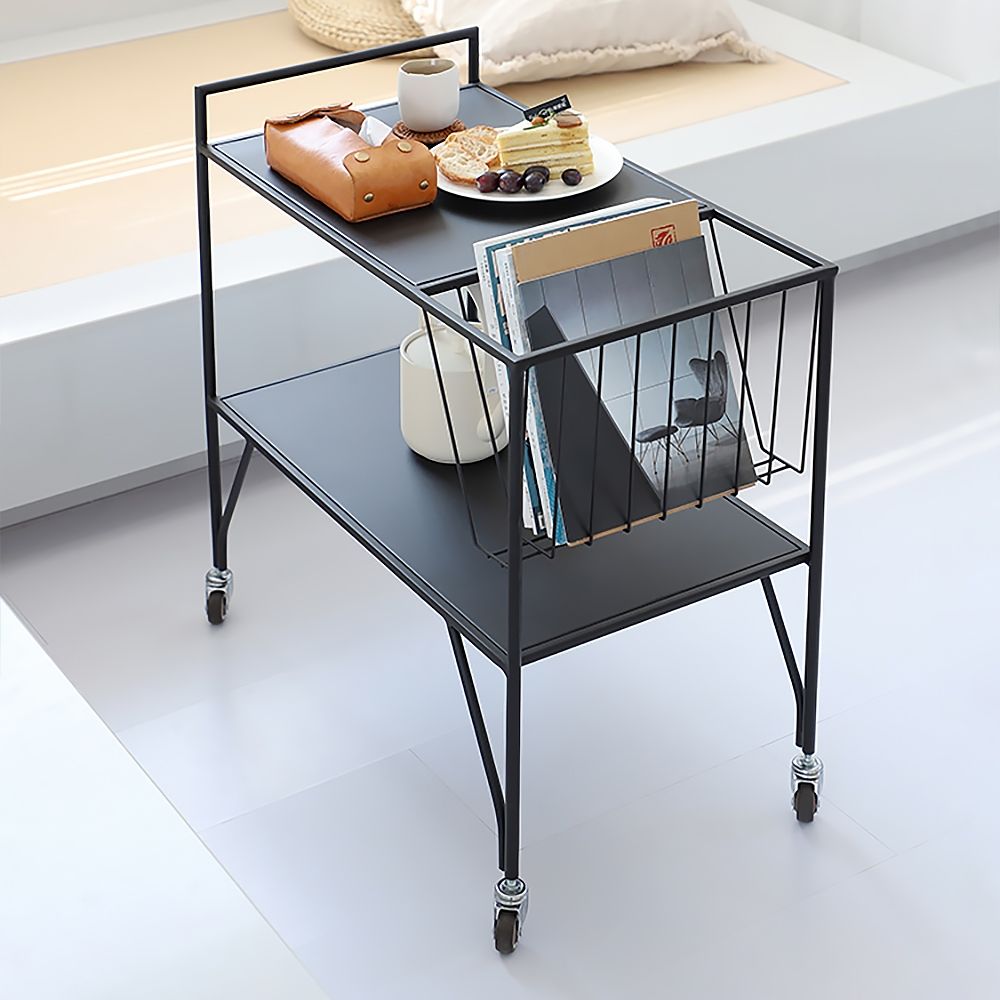 Modern 2Tier Rolling Bar Serving Cart Metal for Kitchen Industrial