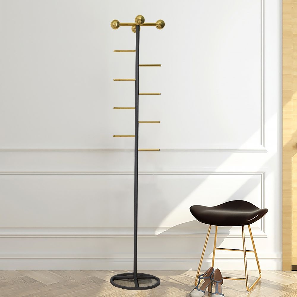 Gold & Black Modern Freestanding Coat Rack with 12 Hooks