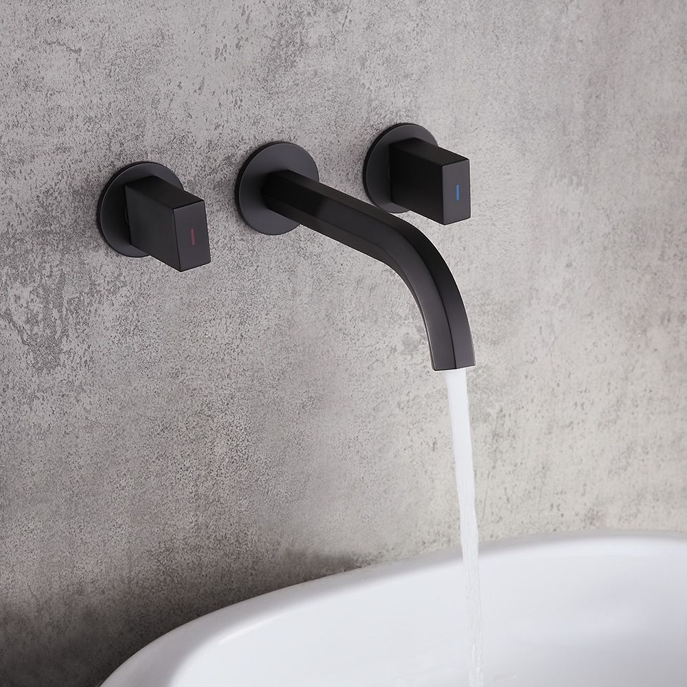 Modern Wall Mounted Aerated Spout Bathroom Basin Mixer Tap Double 